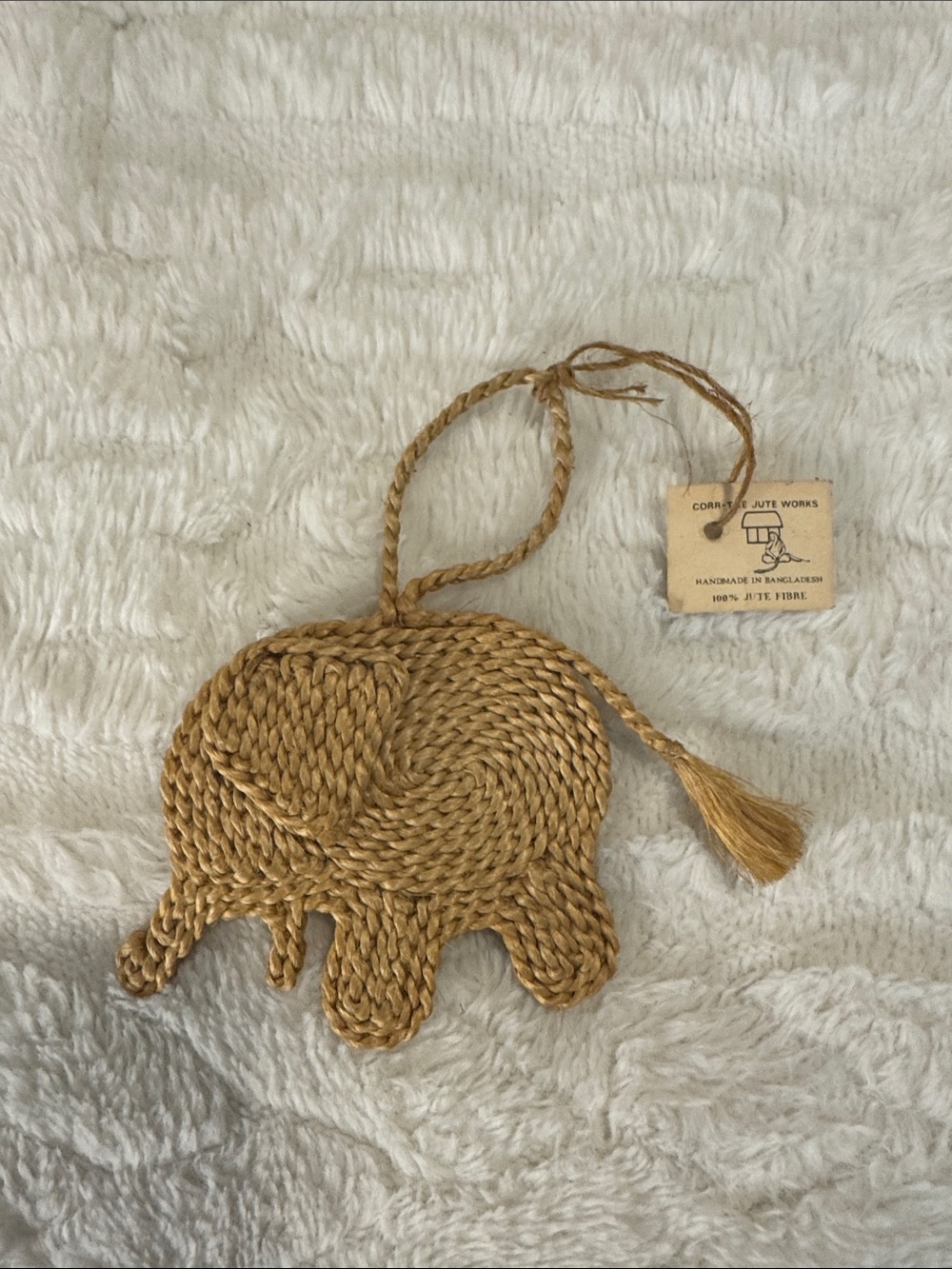 Handcrafted Jute Elephant Ornament – Natural Tan Accent